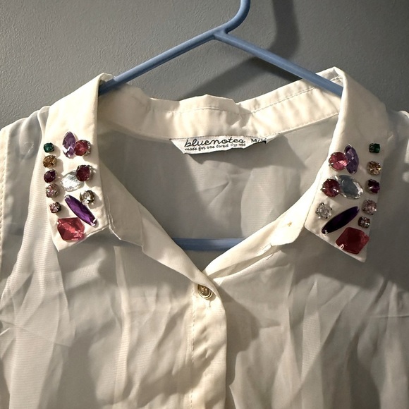 Bluenotes Sheer White Sleeveless Jeweled Blouse Womens Sz M Rhinestone Bedazzle - Picture 4 of 9
